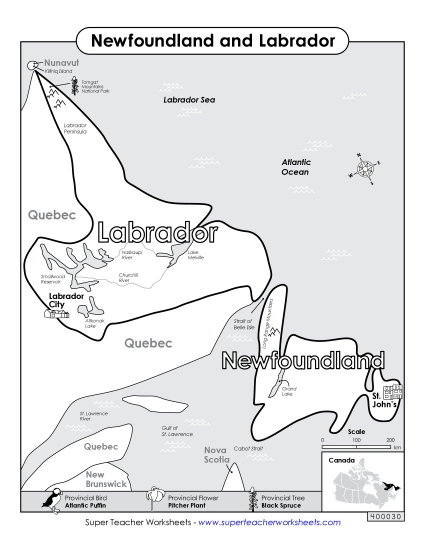 Maps - Newfoundland and Labrador Map (Black & White) Maps - Newfoundland and Labrador Map (Black & White)