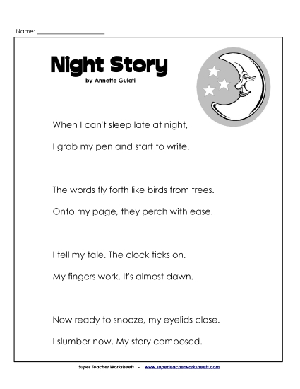 4th Grade Poems - Night Story