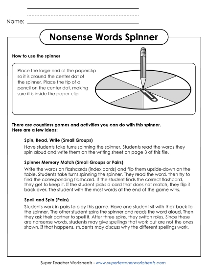 Classroom Tools and Games - Nonsense Words Spinner Classroom Tools and Games - Nonsense Words Spinner