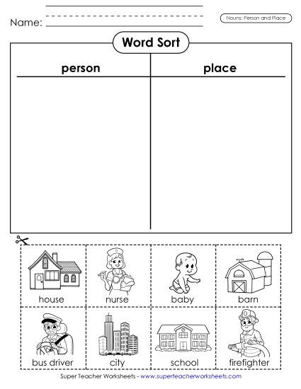 Basic Nouns - Nouns Cut & Sort (Person & Place) Basic Nouns - Nouns Cut & Sort (Person & Place)