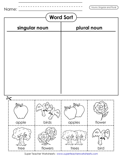 Singular & Plural Nouns - Nouns Cut & Sort (Singular and Plural - 1)