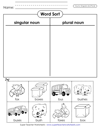 Singular & Plural Nouns - Nouns Cut & Sort (Singular and Plural - 2)