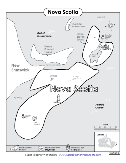 Maps - Nova Scotia Map (Black & White)