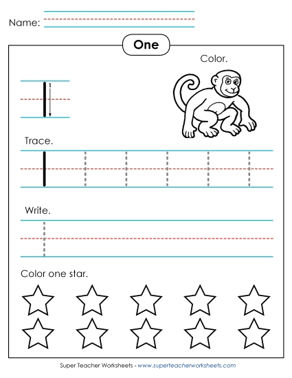 Number One - Number 1: Trace, Print, Color Number One - Number 1: Trace, Print, Color