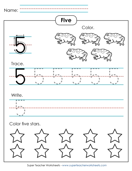 Number Five - Number 5: Trace, Print, Color Number Five - Number 5: Trace, Print, Color