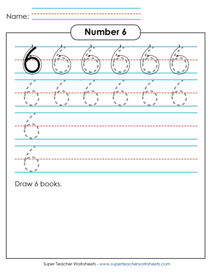 Number Six - Number 6: Trace and Print