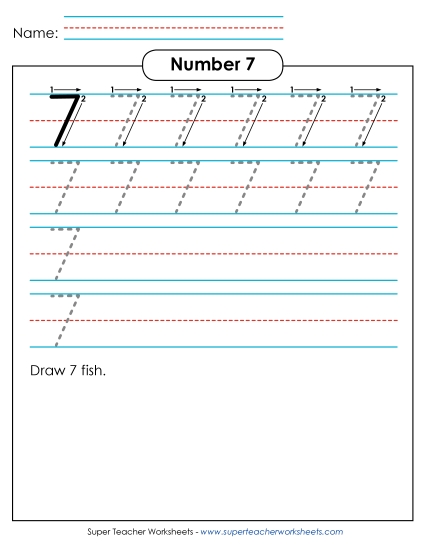 Number Seven - Number 7: Trace and Print