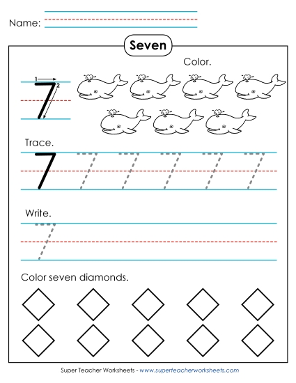 Number Seven - Number 7: Trace, Print, Color