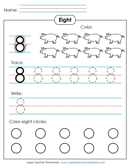 Number Eight - Number 8: Trace, Print, Color