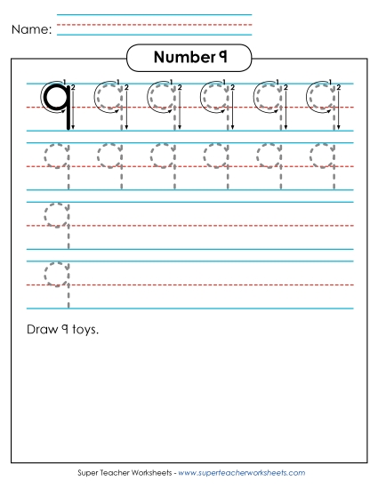 Number Nine - Number 9: Trace and Print