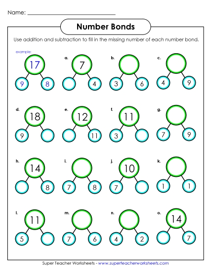 Number Bonds - Sums to 20 - Number Bonds to 20  Worksheet 1