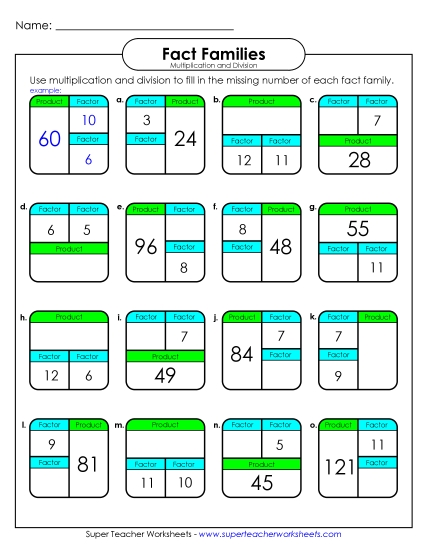Fact Families - Number Family Boxes Fact Families - Number Family Boxes