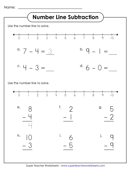 Number Line Subtraction - Number Line Subtraction Practice 4 (Printable PDF Worksheet) Number Line Subtraction - Number Line Subtraction Practice 4 (Printable PDF Worksheet)