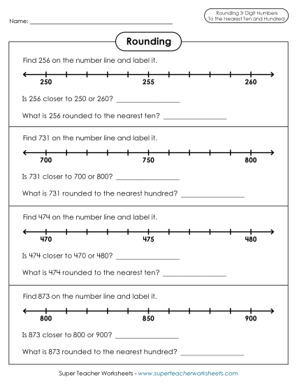 Nearest Tens & Hundreds Mixed - Number Lines: Rounding to Nearest 10 and 100 Nearest Tens & Hundreds Mixed - Number Lines: Rounding to Nearest 10 and 100