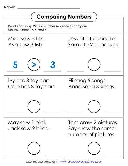 Greater, Less, Equal - Number Stories: Comparing