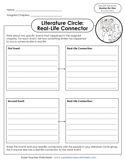 Literature Circle Worksheets - Number the Stars Literature Circle: Real-Life Connector (Printable PDF Worksheet)