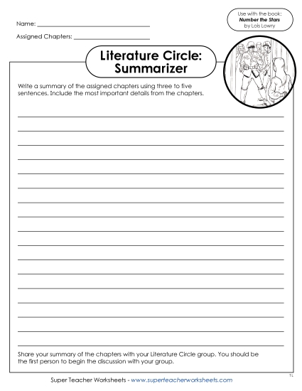 Literature Circle Worksheets - Number the Stars Literature Circle: Summarizer (Printable PDF Worksheet)