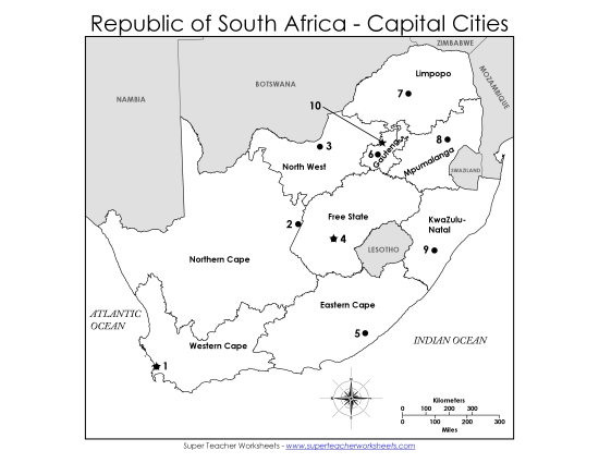 Maps - Numbered - Numbered Capital Cities Map #1