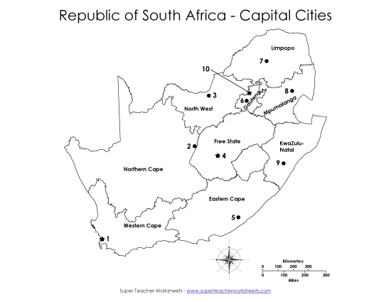Maps - Numbered - Numbered Capital Cities Map #2