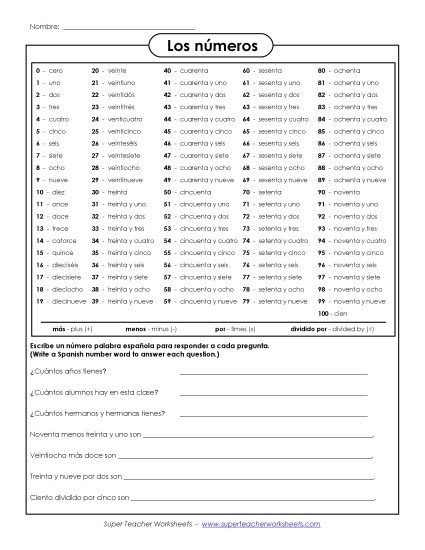 Numbers  - Numbers (0-100)