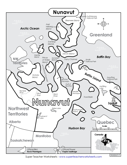 Maps - Nunavut Map (Black & White)