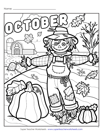 Month Coloring Pages - October (Advanced) (Printable PDF Worksheet)