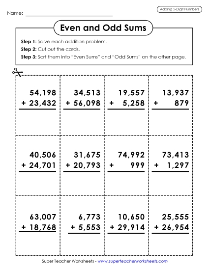 5-Digit Addition - Odd and Even Sums
