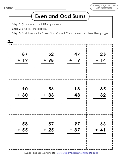 Worksheets (2-Digit Addends) - Odd-Even Sums (2 Digits)
