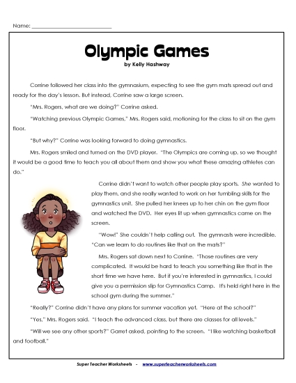 Reading Comprehension - Olympic Games (Fiction) Reading Comprehension - Olympic Games (Fiction)