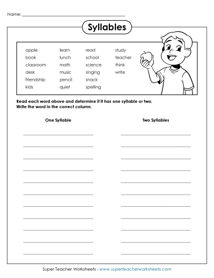 Back-to-School Activities - One or Two Syllables? Back-to-School Activities - One or Two Syllables?