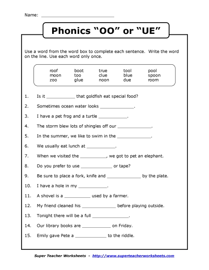 Vowel Diphthongs & Vowel Blends - OO or UE?