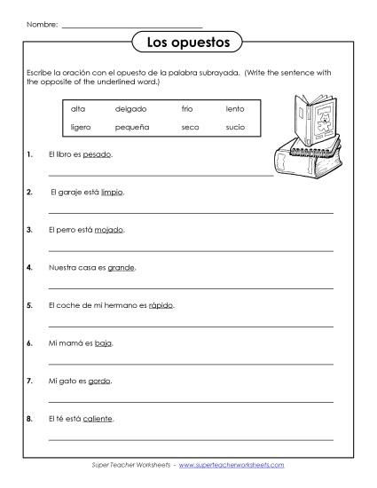 More Spanish Worksheets - Opposites