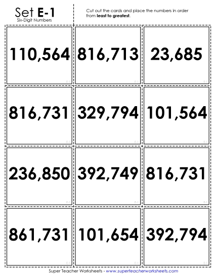 Ordering Numbers - Ordering: Card Sort Game (6-Digit)