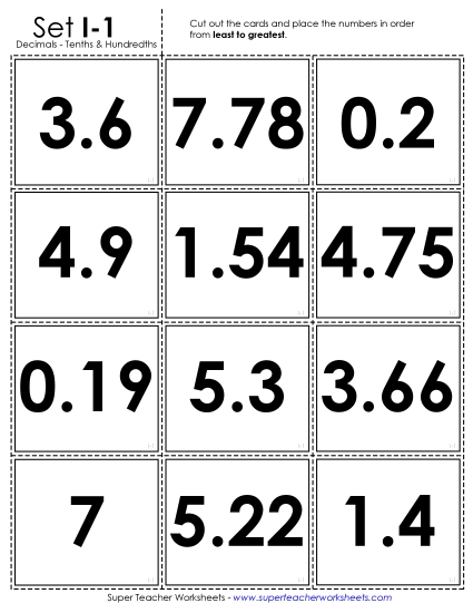 Ordering Decimals - Ordering Card Sort Game: Tenths and Hundredths Ordering Decimals - Ordering Card Sort Game: Tenths and Hundredths