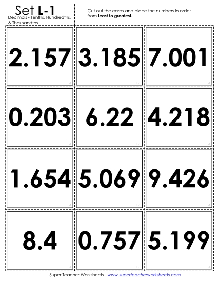 Ordering Decimals - Ordering: Card Sort Game (Tenths, Hundredths, Thousandths)