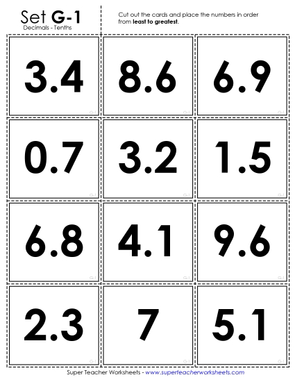 Tenths - Ordering: Card Sort Game - Tenths