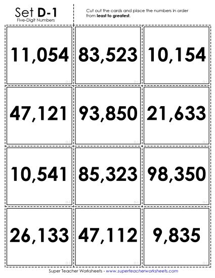 Ordering Numbers - Ordering: Card Sorting Game (5-Digit)