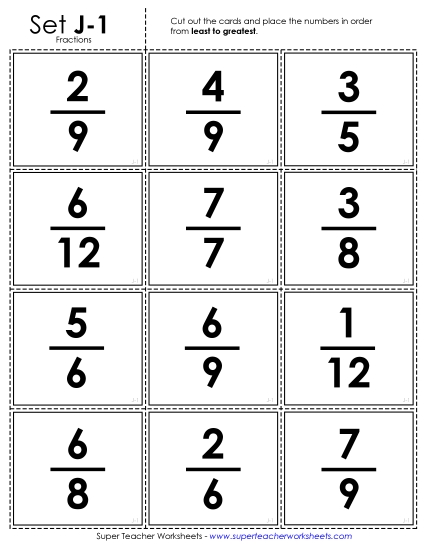Ordering & Counting - Ordering Fractions: Card Sort