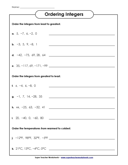 Basic Integers - Ordering Integers