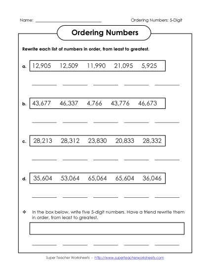 Ordering Numbers - Ordering: Least to Greatest (5-Digit Numbers) Ordering Numbers - Ordering: Least to Greatest (5-Digit Numbers)