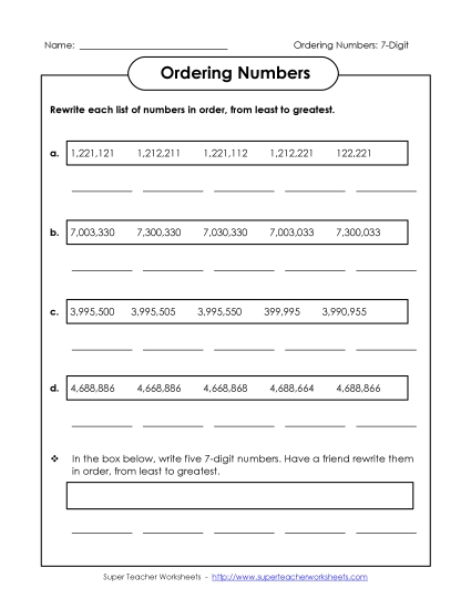 Ordering Numbers - Ordering: Least to Greatest