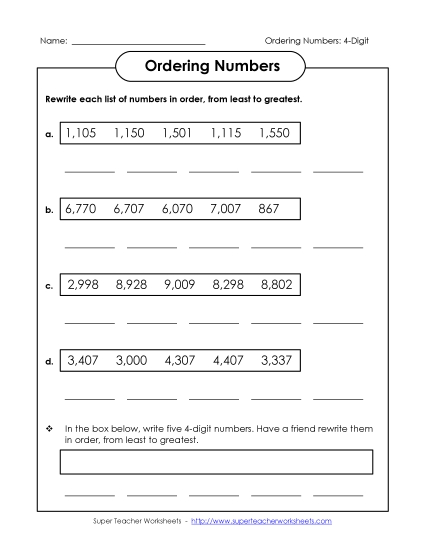 Ordering Numbers - Ordering: Least to Greatest Ordering Numbers - Ordering: Least to Greatest