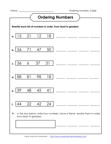 Ordering Numbers - Ordering: Least to Greatest