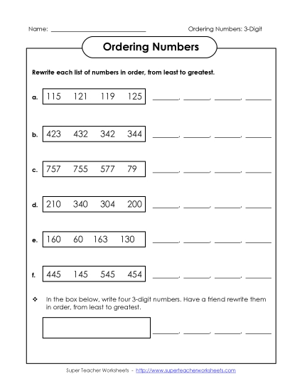 Ordering Numbers - Ordering: Least to Greatest Ordering Numbers - Ordering: Least to Greatest