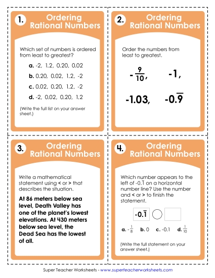 Task Cards - Ordering Rational Numbers Task Cards Task Cards - Ordering Rational Numbers Task Cards