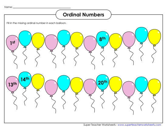1st through 25th - Ordinal Balloons
