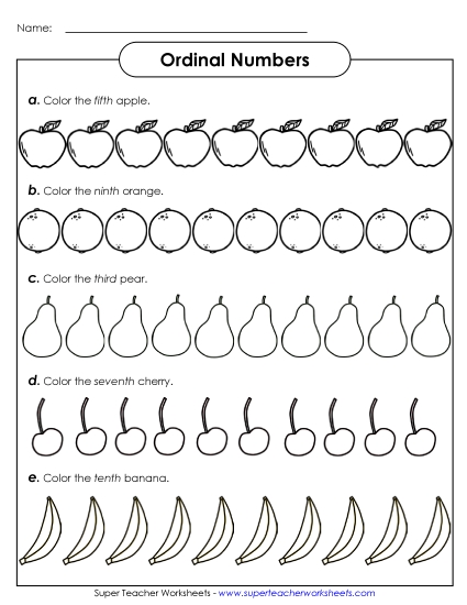 1st through 12th - Ordinal Fruits (Word Form)