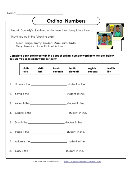 1st through 12th - Ordinal Numbers - Line Up