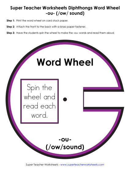 Vowel Diphthongs - OU -  Word Wheel (Printable PDF Worksheet)