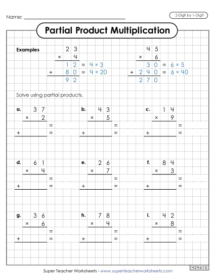 2-Digit by 1-Digit - Partial Products Graph Paper (2-Digit by 1-Digit) 2-Digit by 1-Digit - Partial Products Graph Paper (2-Digit by 1-Digit)